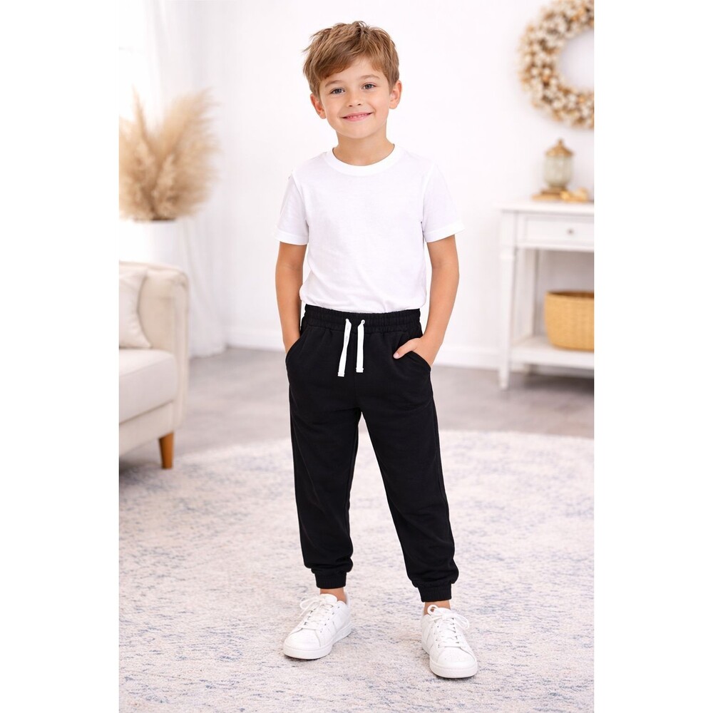 MINIMALIST FOLK CO. Black Jogger Pants 6-7Y Boys Elastic Waist Drawstring Cotton